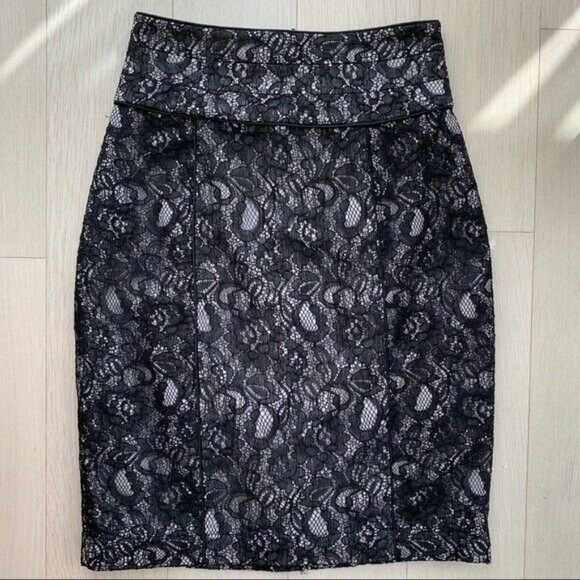 BLACK Lace Pencil Skirt Bodycon High Waist Zipper - Picture 2 of 6